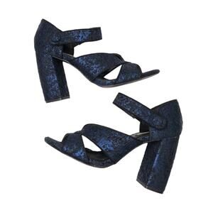 Zara Blue Open Toe Jacquard Heels Size 39